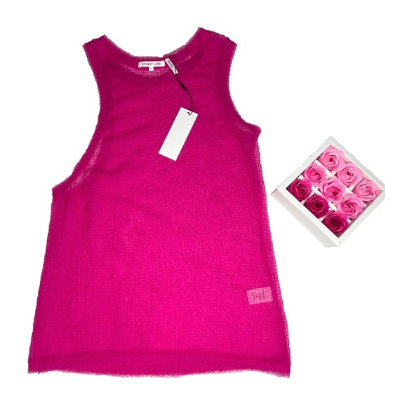 new Helmut Lang ψ Grid Chiffon Asymmetrical Top ψ Fuchsia Hot Pink ψ Large ψ - Picture 7 of 16